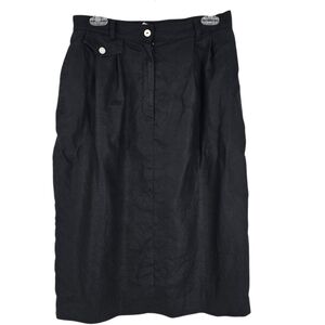 Talbots 100% Linen Black Midi Skirt Size 14 Pockets